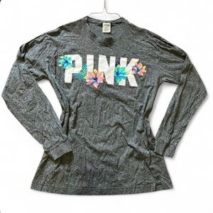 PINK Victoria's Secret Charcoal Long Sleeve with Floral Embroidery